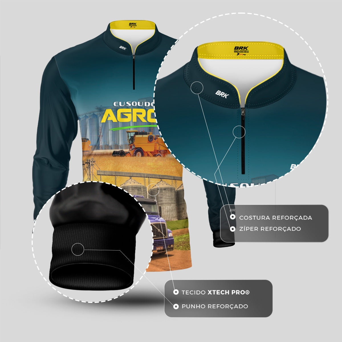 Camisa Agro Brk Eu Sou do Agro Logística da Colheita com Proteção UV50 - Envio Imediato - Brk Agro