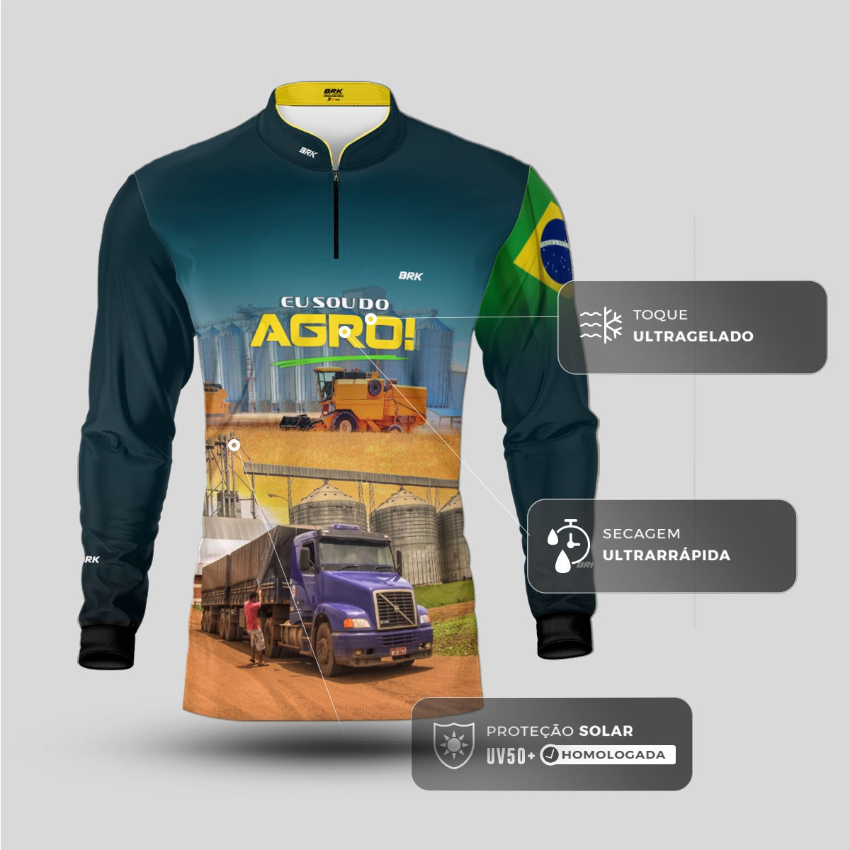 Camisa Agro Brk Eu Sou do Agro Logística da Colheita com Proteção UV50 - Envio Imediato - Brk Agro