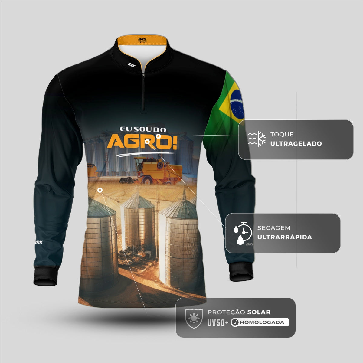 Camisa Agro Brk Eu Sou do Agro Riqueza no Silo com Proteção UV50 - Envio Imediato - Brk Agro