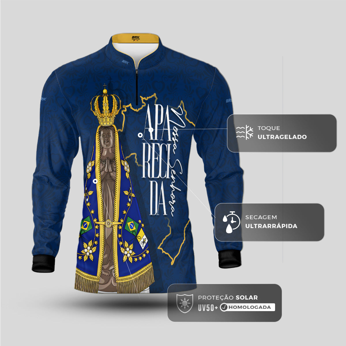Camisa Agro Brk Eu Sou do Agro Padroeira do Brasil Azul com Proteção UV50 - Envio Imediato - Brk Agro