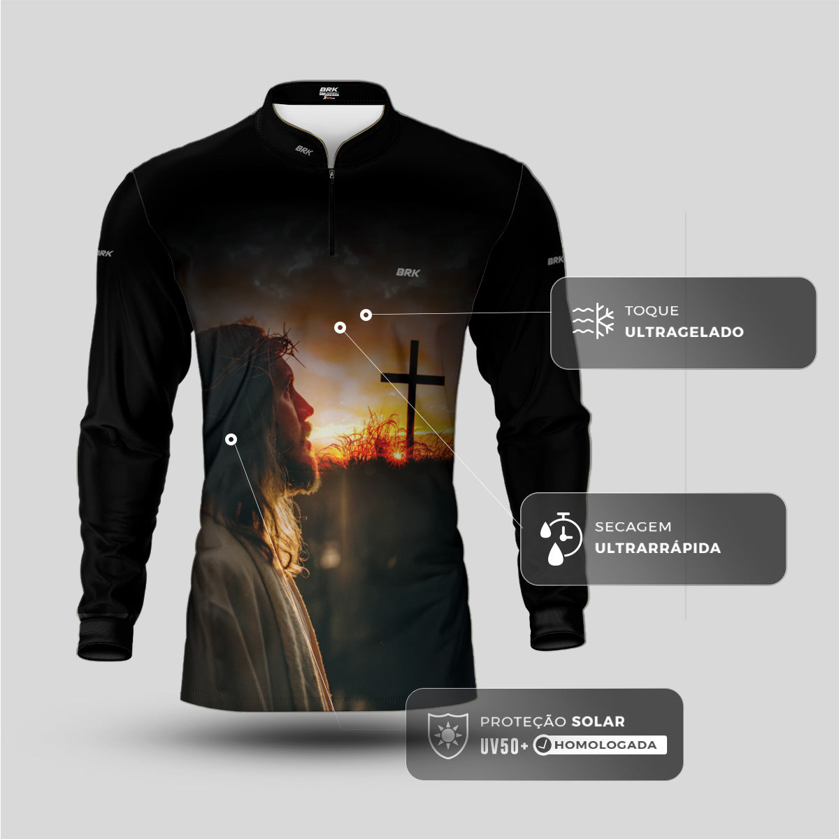 Camisa Agro Brk Eu Sou do Agro jesus no Calvário com Proteção UV50 - Envio Imediato - Brk Agro