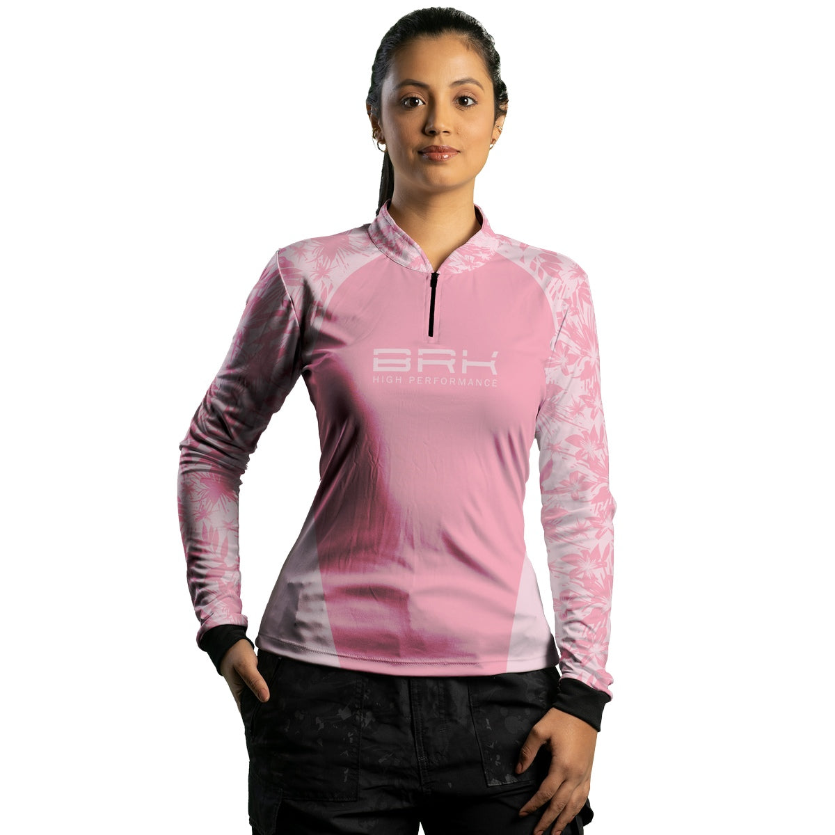 Camisa Agro Feminina Brk Básica Floral Rosa com Proteção Solar UV50+ - Brk Agro