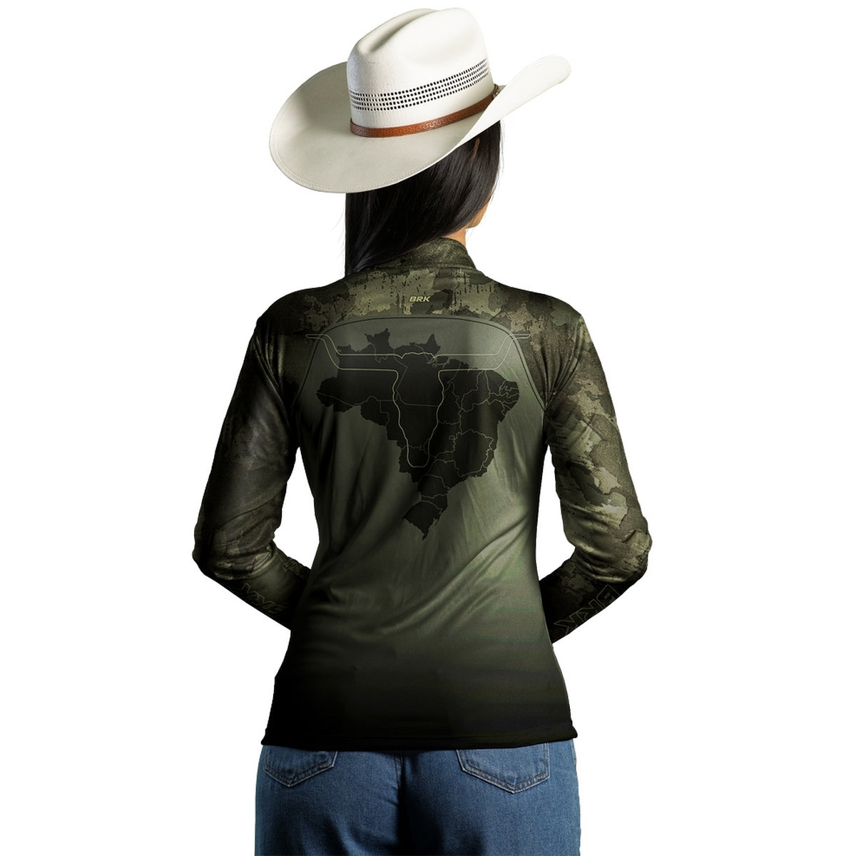 Camisa Feminina Agro Brk Camu Verde Long Horn com Proteção Solar UV50+ - Brk Agro