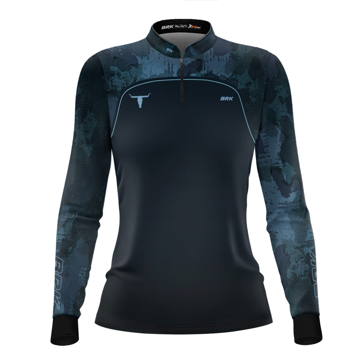 Camisa Agro Feminina Brk Camo Long Horn Brasil Azul com Proteção Solar UV50+