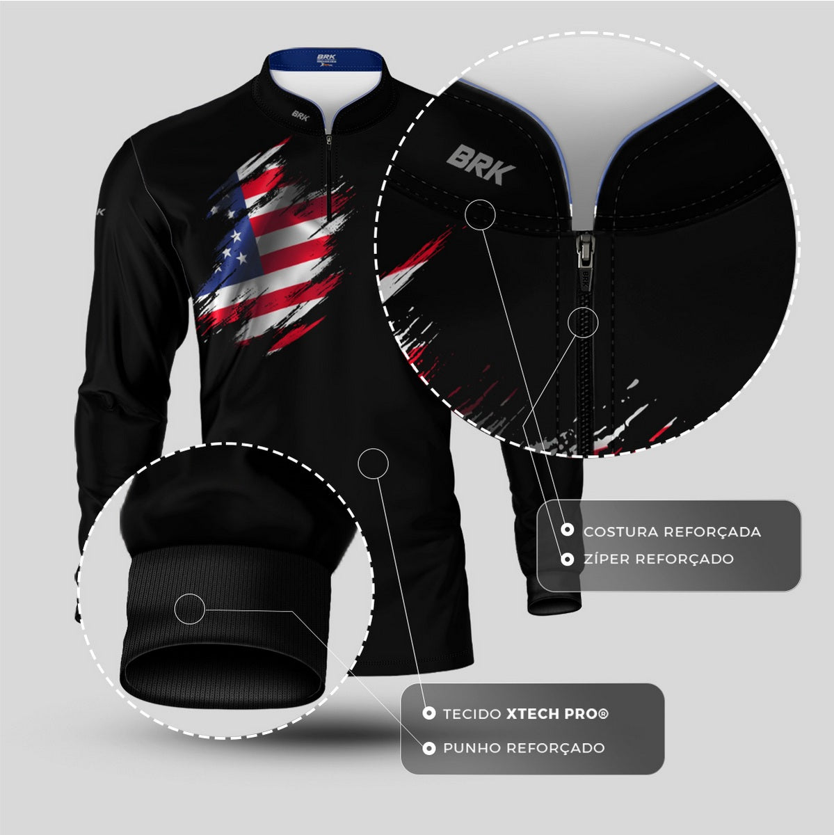 Camisa Agro Brk Clean Bandeira EUA com Proteção UV50+ - Brk Agro