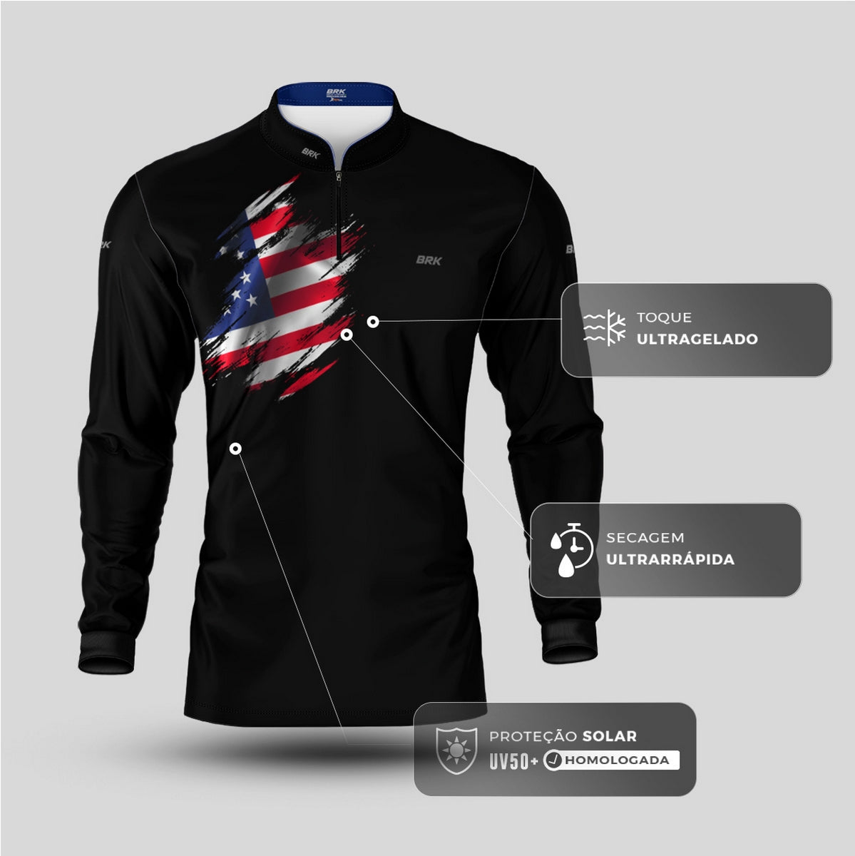 Camisa Agro Brk Clean Bandeira EUA com Proteção UV50+ - Brk Agro