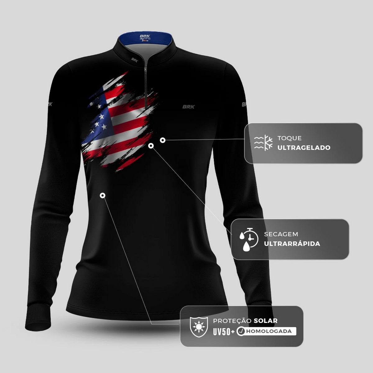 Camisa Agro Feminina Brk Clean Bandeira EUA com Proteção UV50+ - Brk Agro