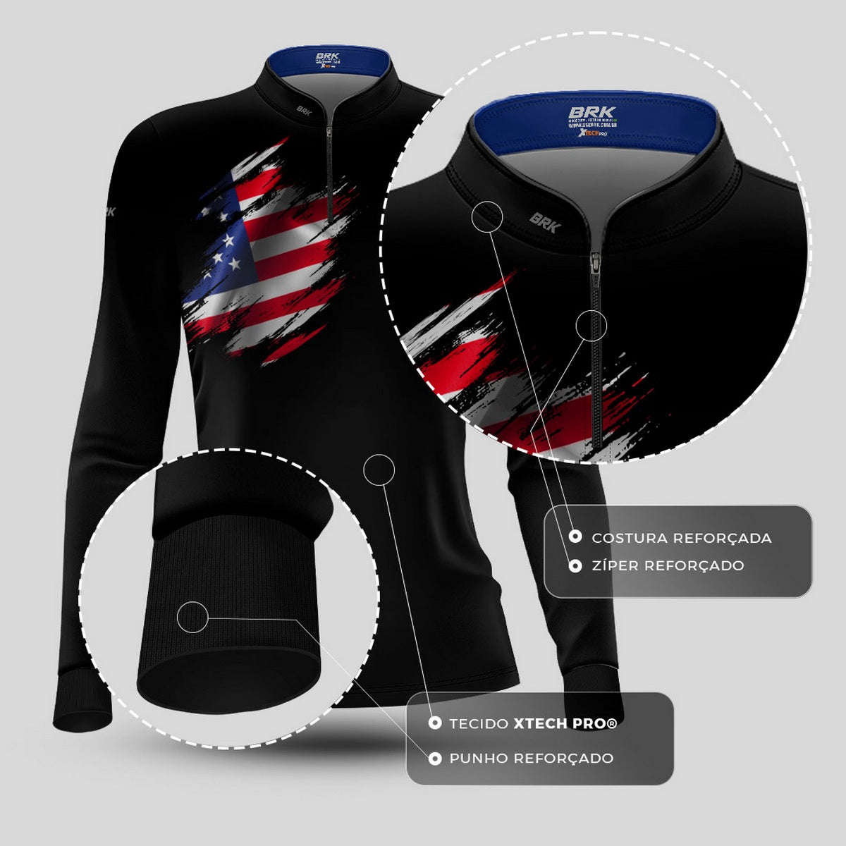 Camisa Agro Feminina Brk Clean Bandeira EUA com Proteção UV50+ - Brk Agro
