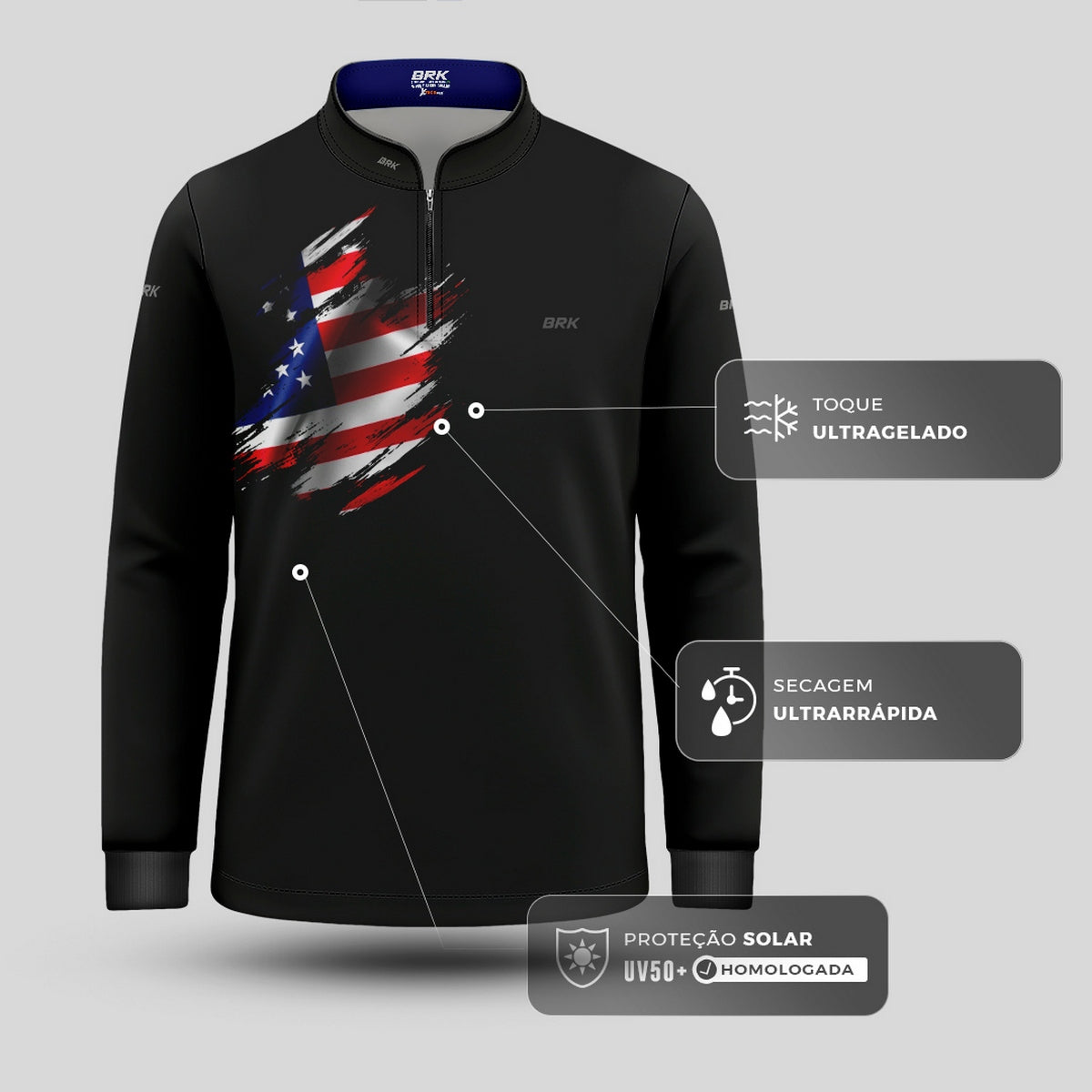 Camisa Agro Infantil Brk Clean Bandeira EUA com Proteção UV50+ - Brk Agro