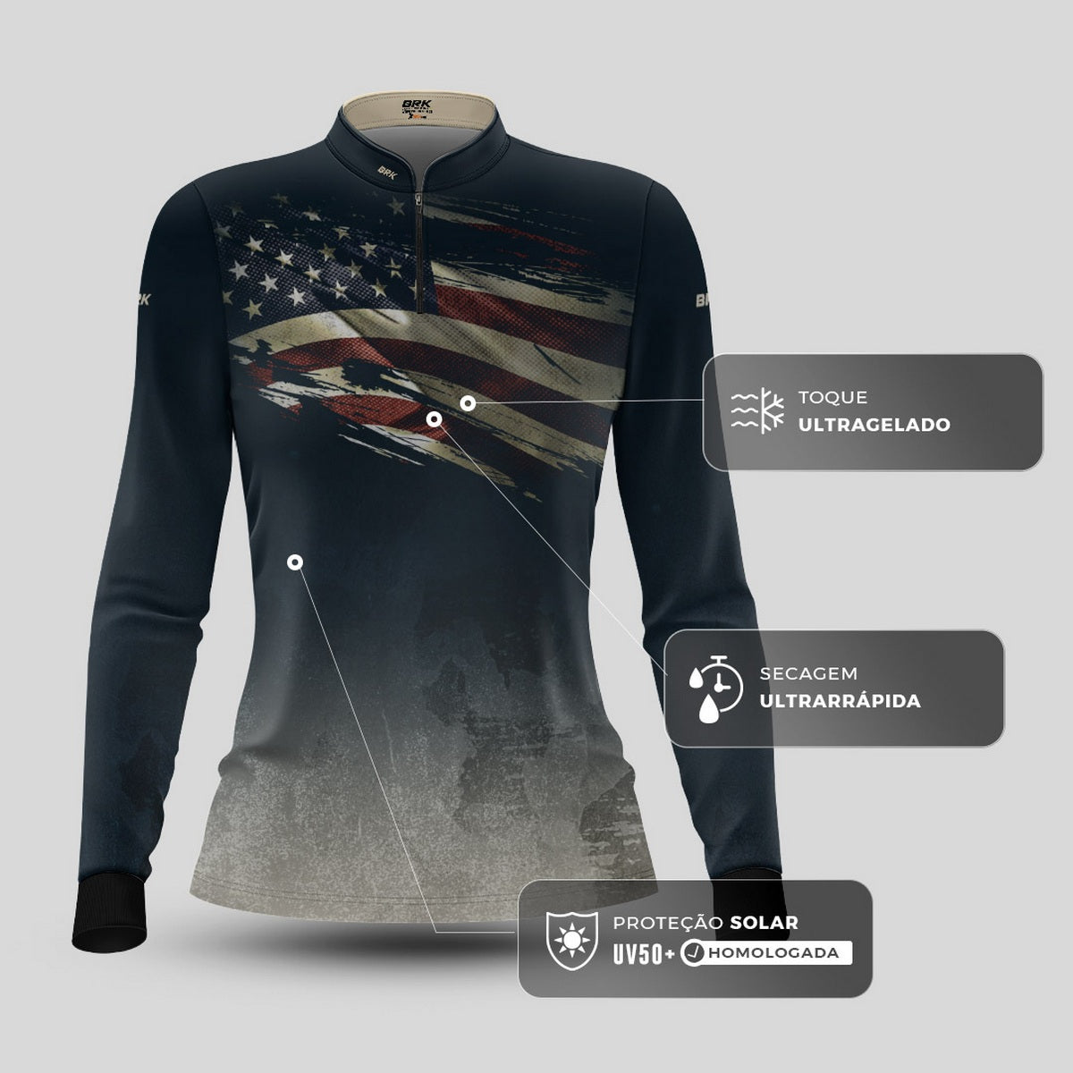 Camisa Agro Feminina Brk Clean Bandeira dos EUA com Proteção UV50+ - Brk Agro