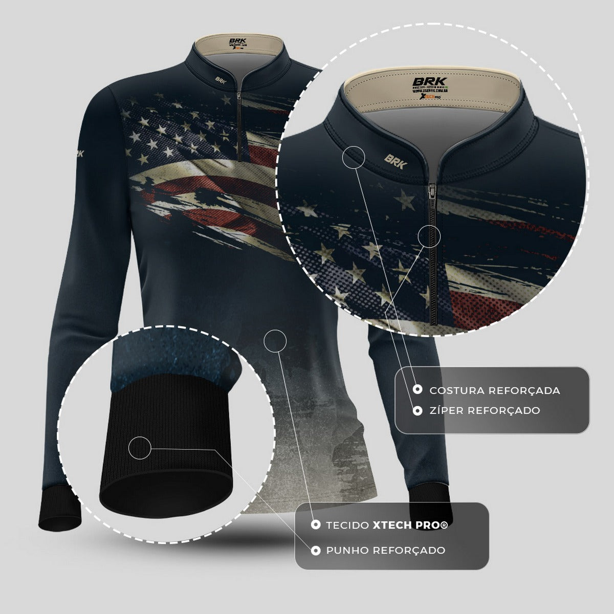 Camisa Agro Feminina Brk Clean Bandeira dos EUA com Proteção UV50+ - Brk Agro