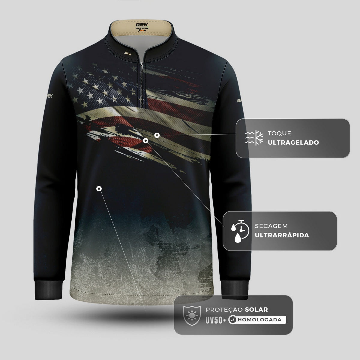 Camisa Agro Infantil Brk Clean Bandeira dos EUA com Proteção UV50+ - Brk Agro