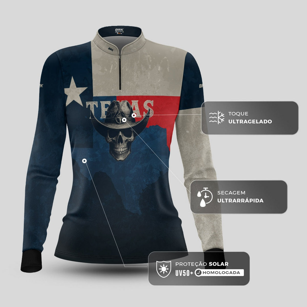 Camisa Agro Feminina Brk Skull Texas com Proteção UV50+ - Brk Agro
