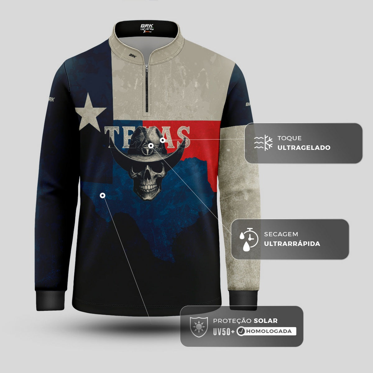 Camisa Agro Infantil Brk Skull Texas com Proteção UV50+ - Brk Agro
