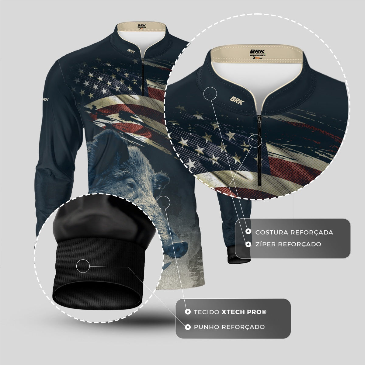Camisa Agro Brk Javali Bandeira EUA com Proteção UV50+ - Brk Agro