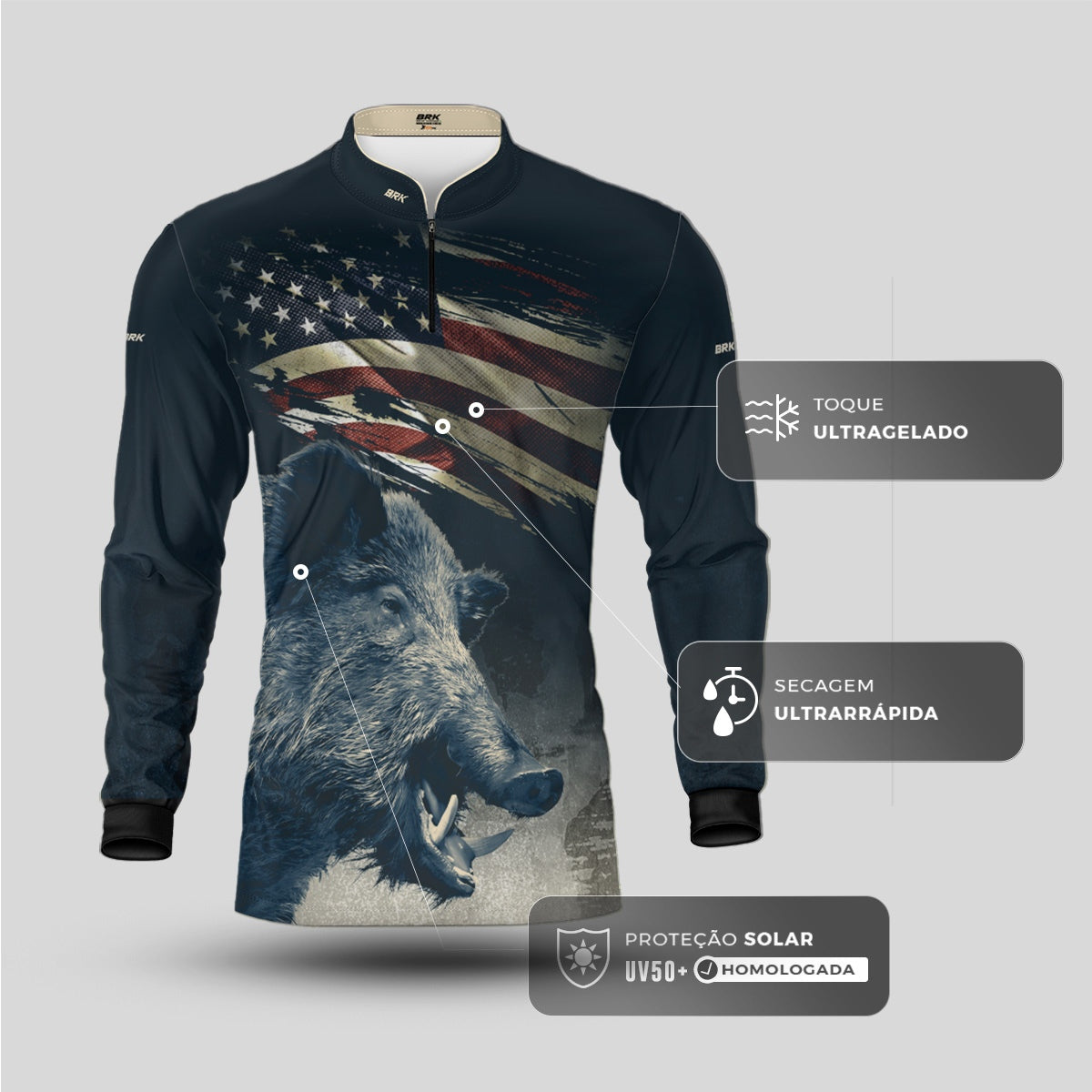 Camisa Agro Brk Javali Bandeira EUA com Proteção UV50+ - Brk Agro