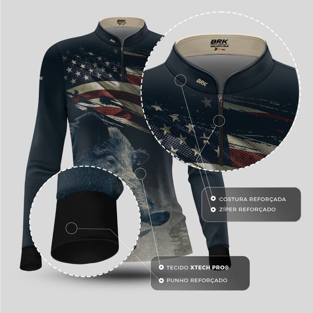 Camisa Agro Feminina Brk Javali Bandeira EUA com Proteção UV50+ - Brk Agro