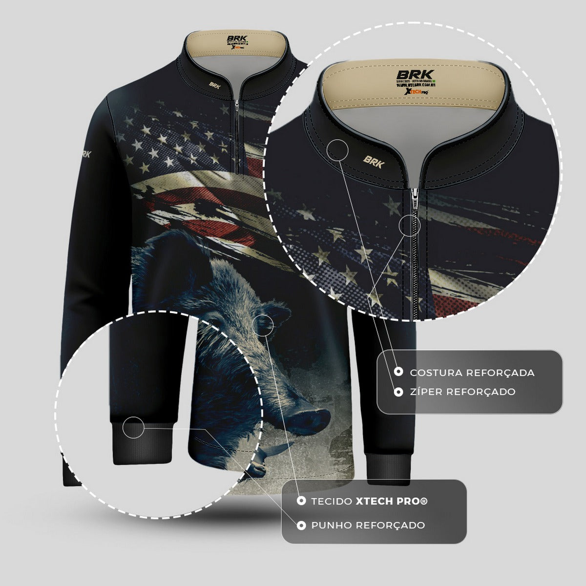 Camisa Agro Infantil Brk Javali Bandeira EUA com Proteção UV50+ - Brk Agro