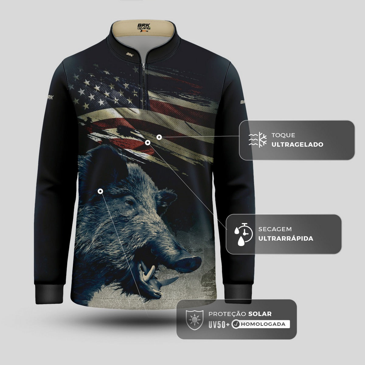 Camisa Agro Infantil Brk Javali Bandeira EUA com Proteção UV50+ - Brk Agro