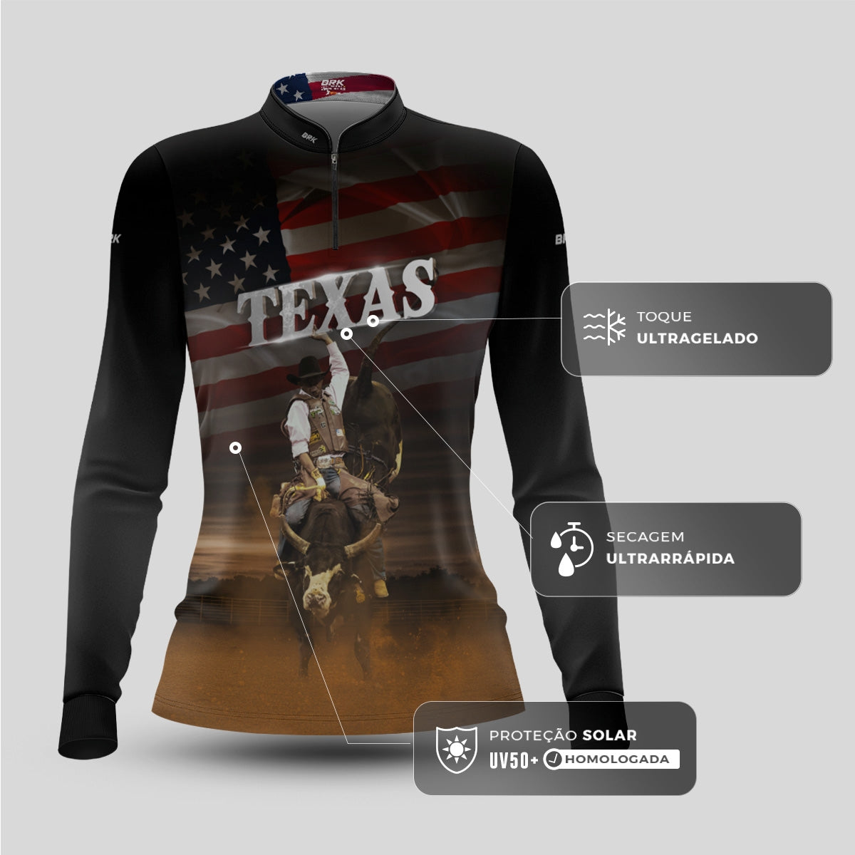 Camisa Agro Feminina Brk Texas Rodeio com Proteção UV50+ - Brk Agro