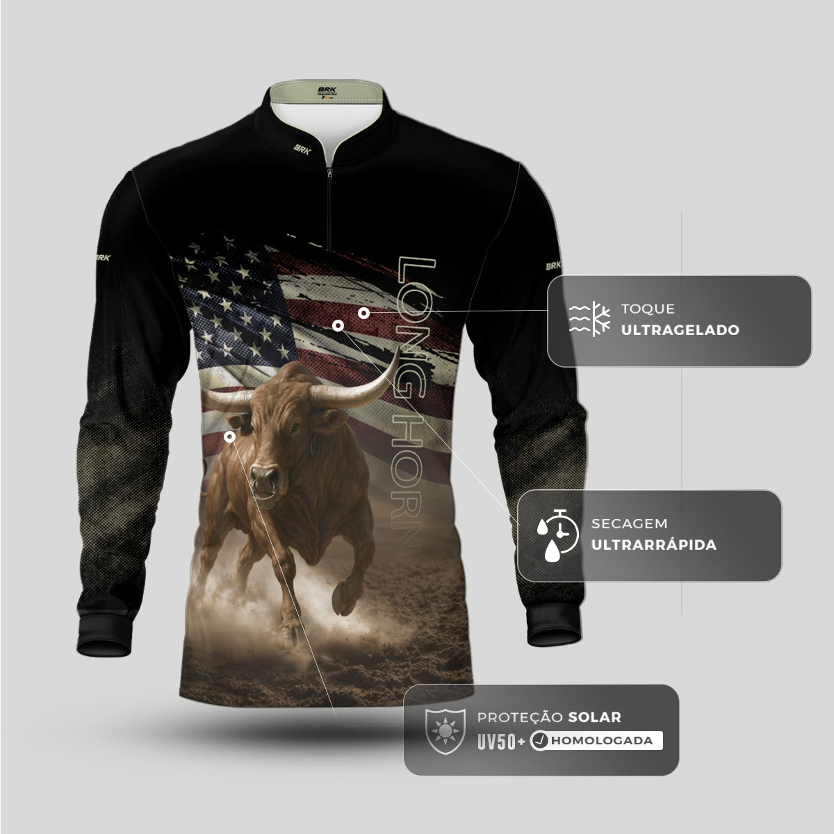 Camisa Agro Brk Touro Longhorn com Proteção UV50+ - Brk Agro