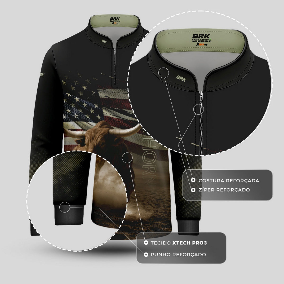 Camisa Agro Infantil Brk Touro Longhorn com Proteção UV50+ - Brk Agro