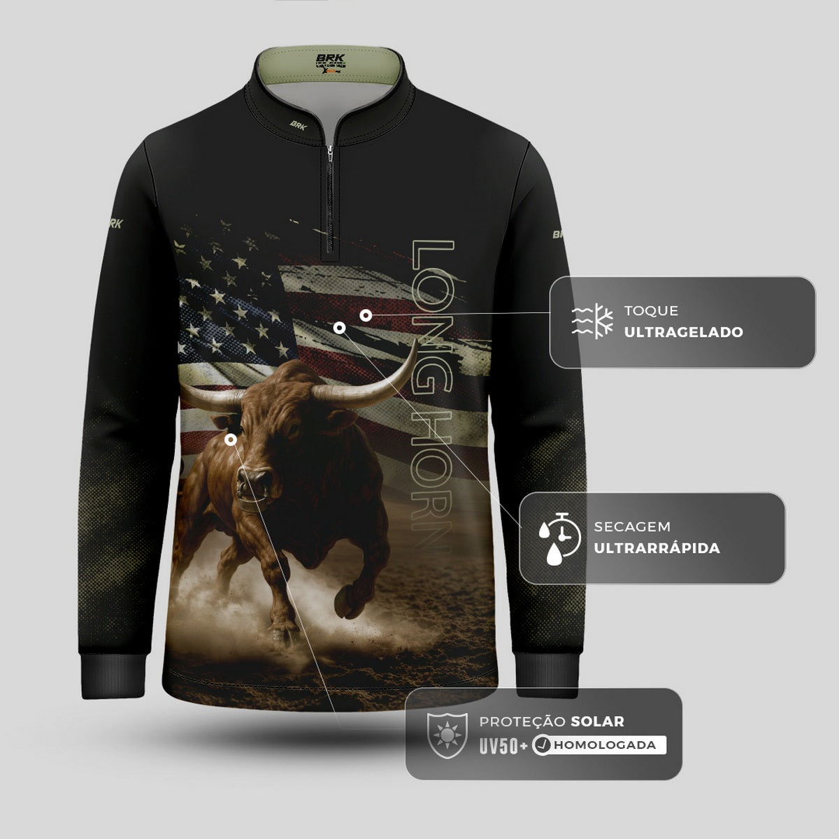 Camisa Agro Infantil Brk Touro Longhorn com Proteção UV50+ - Brk Agro