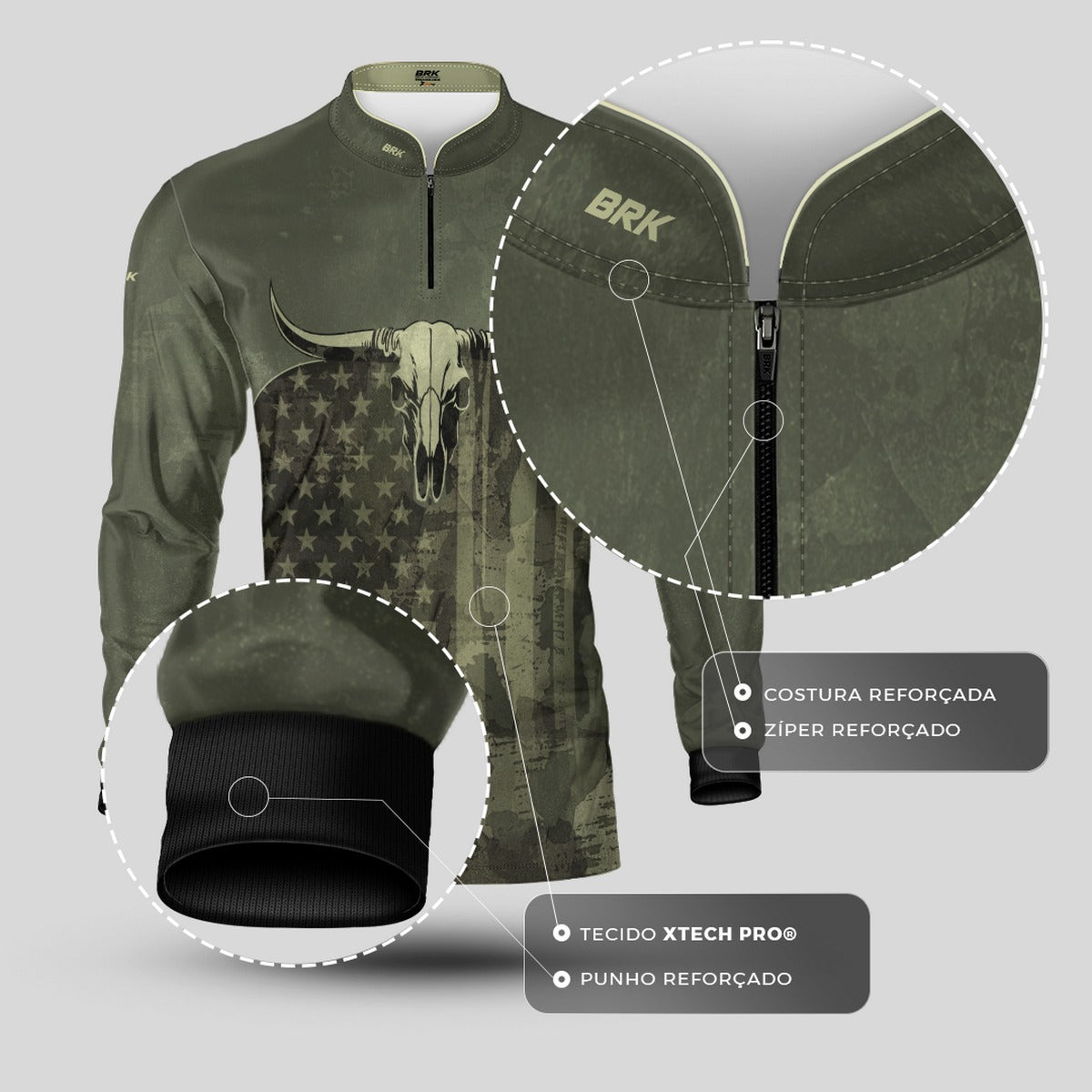 Camisa Brk Skull Long Horn com Proteção UV50+ - Brk Agro