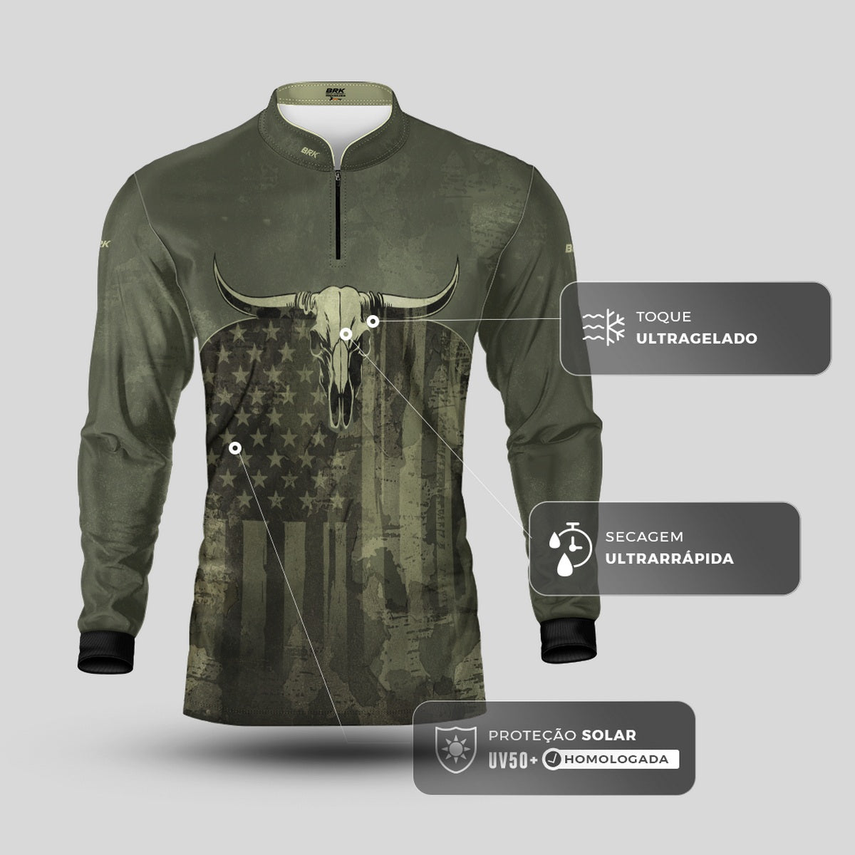 Camisa Brk Skull Long Horn com Proteção UV50+ - Brk Agro