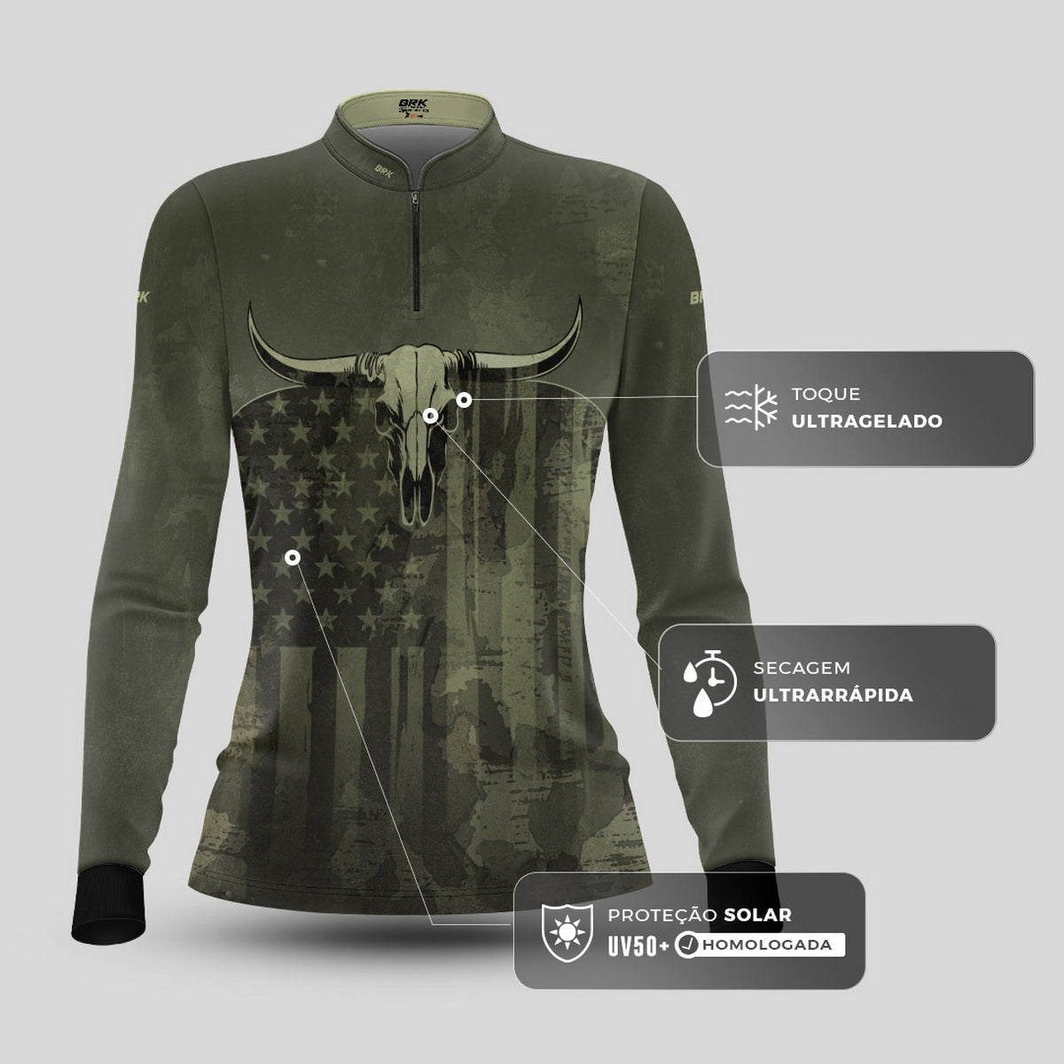 Camisa Agro Feminina Brk Skull Longhorn com Proteção UV50+ - Brk Agro