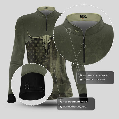 Camisa Agro Feminina Brk Skull Longhorn com Proteção UV50+ - Brk Agro