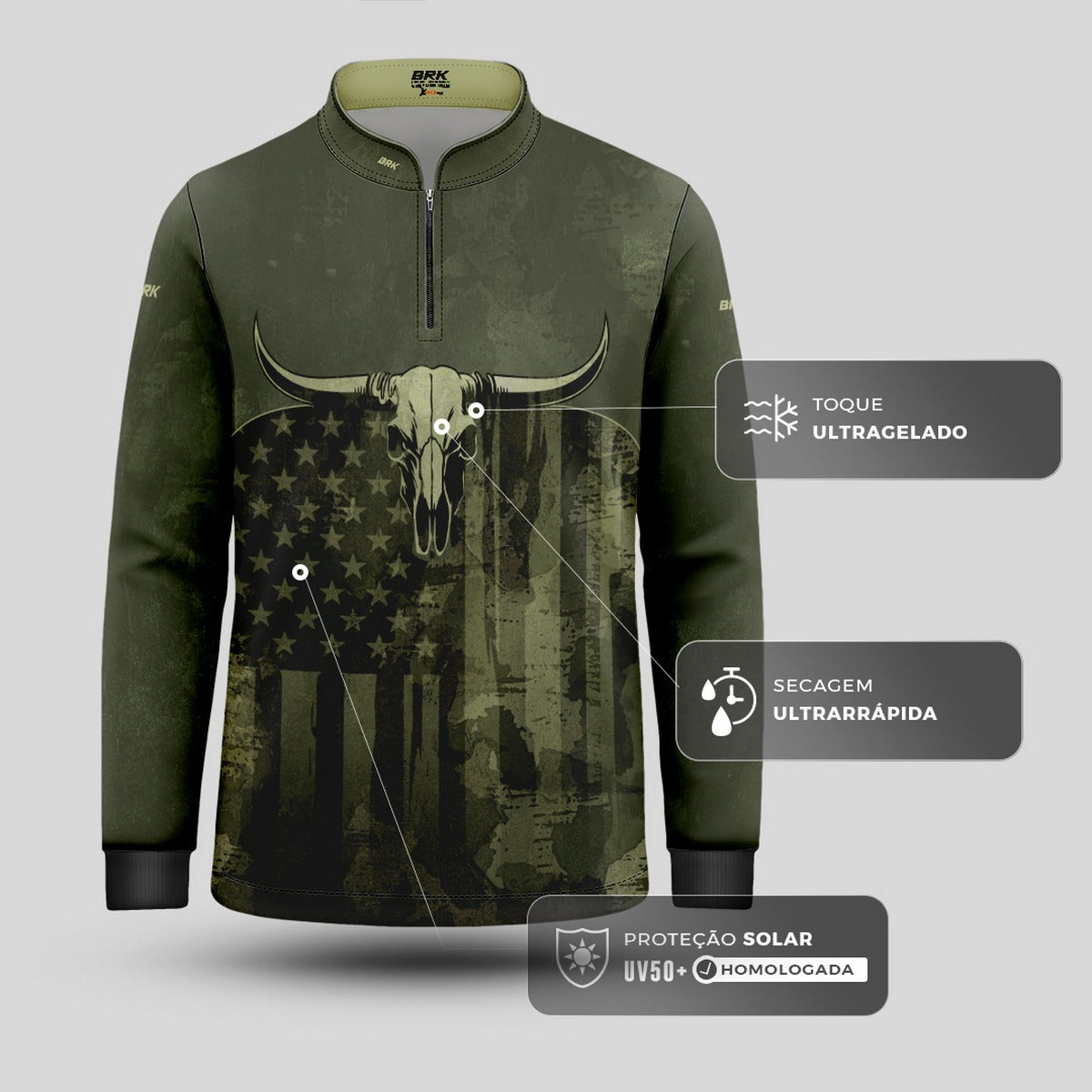 Camisa Agro Infantil Brk Skull Longhorn com Proteção UV50+ - Brk Agro