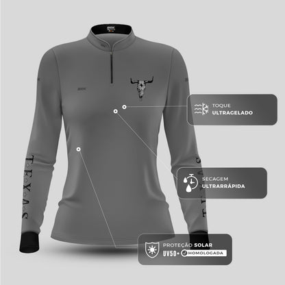 Camisa Agro Feminina Brk Clean Cinza Texas Longhorn com Proteção UV50+ - Brk Agro