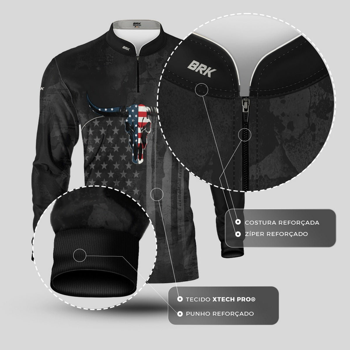Camisa Agro Brk Skull Longhorn USA com Proteção UV50+ - Brk Agro