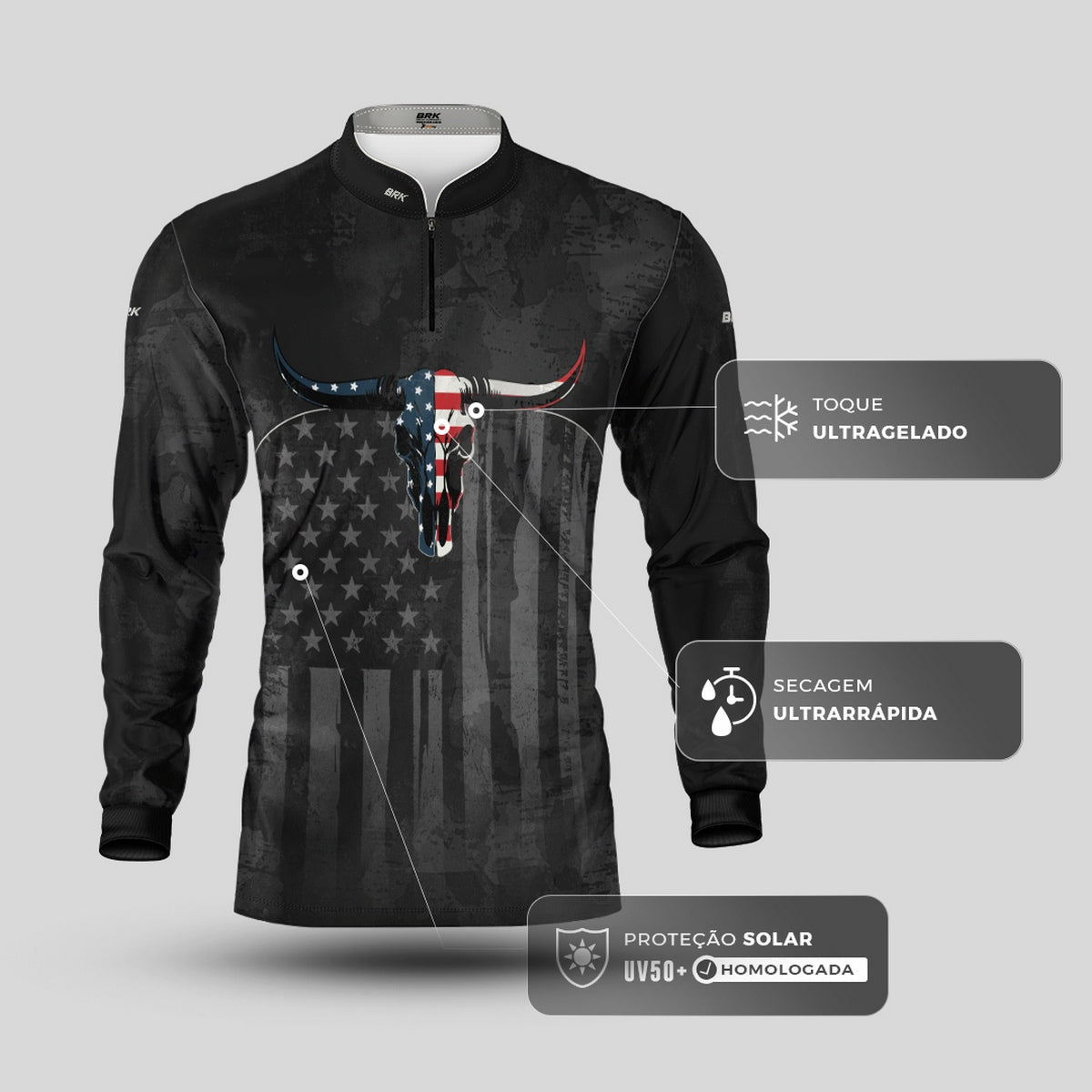 Camisa Agro Brk Skull Longhorn USA com Proteção UV50+ - Brk Agro