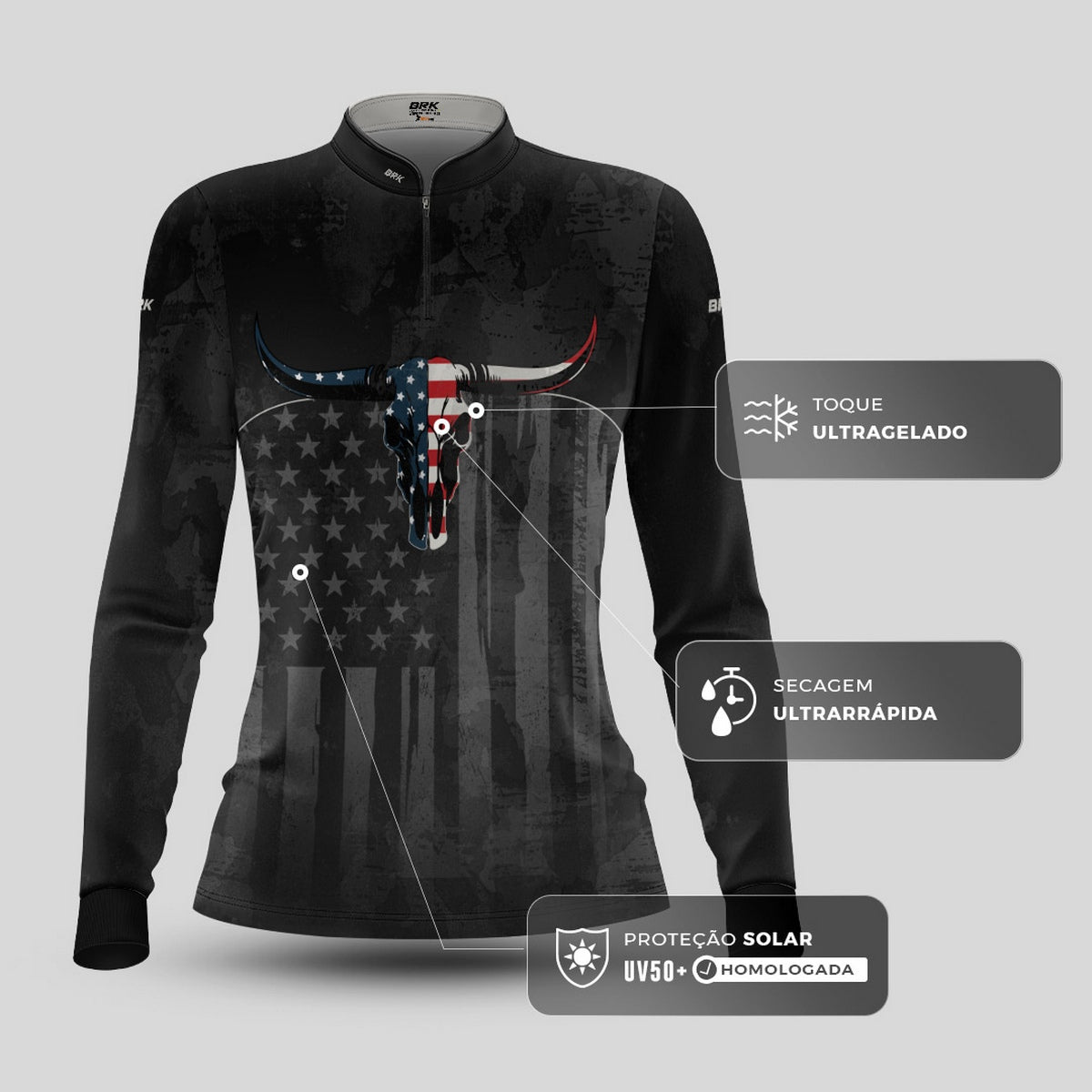 Camisa Agro Feminina Brk Skull Longhorn USA com Proteção UV50+ - Brk Agro