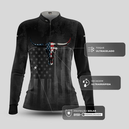 Camisa Agro Feminina Brk Skull Longhorn USA com Proteção UV50+ - Brk Agro