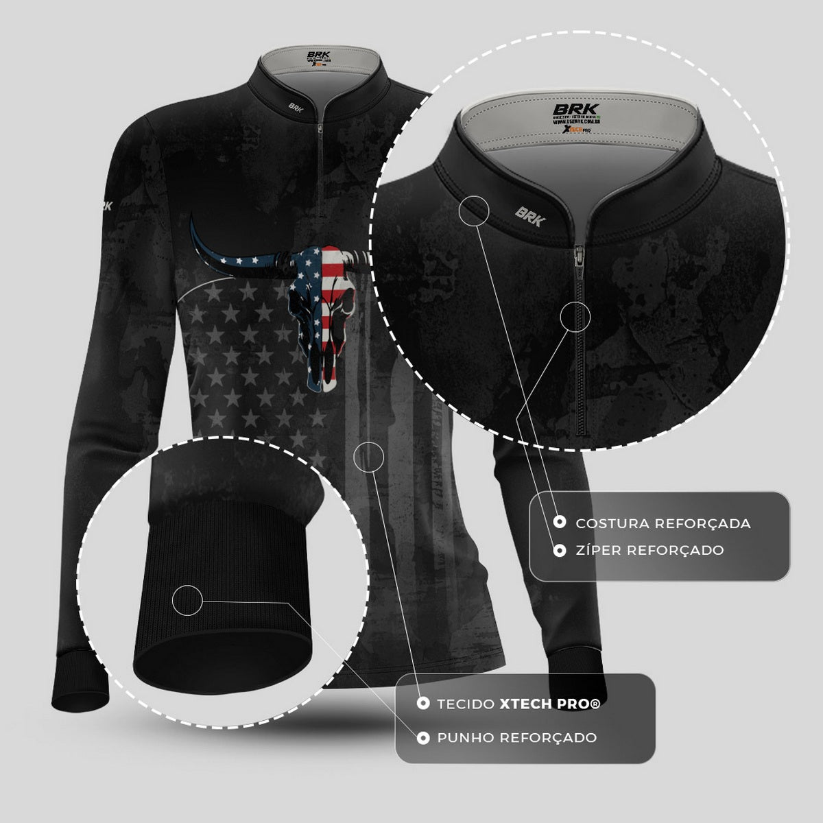 Camisa Agro Feminina Brk Skull Longhorn USA com Proteção UV50+ - Brk Agro