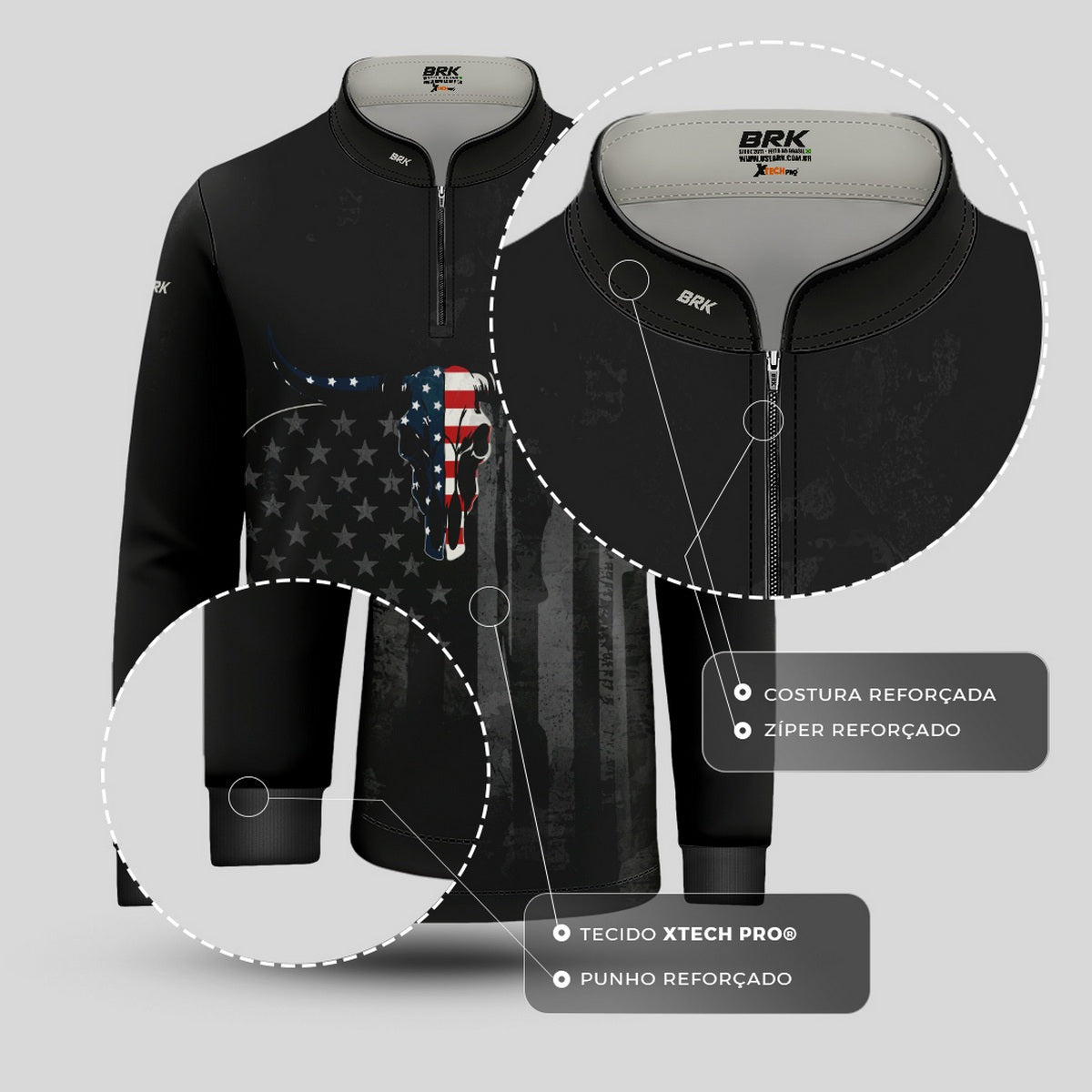 Camisa Agro Infantil Brk Skull Longhorn USA com Proteção UV50+ - Brk Agro