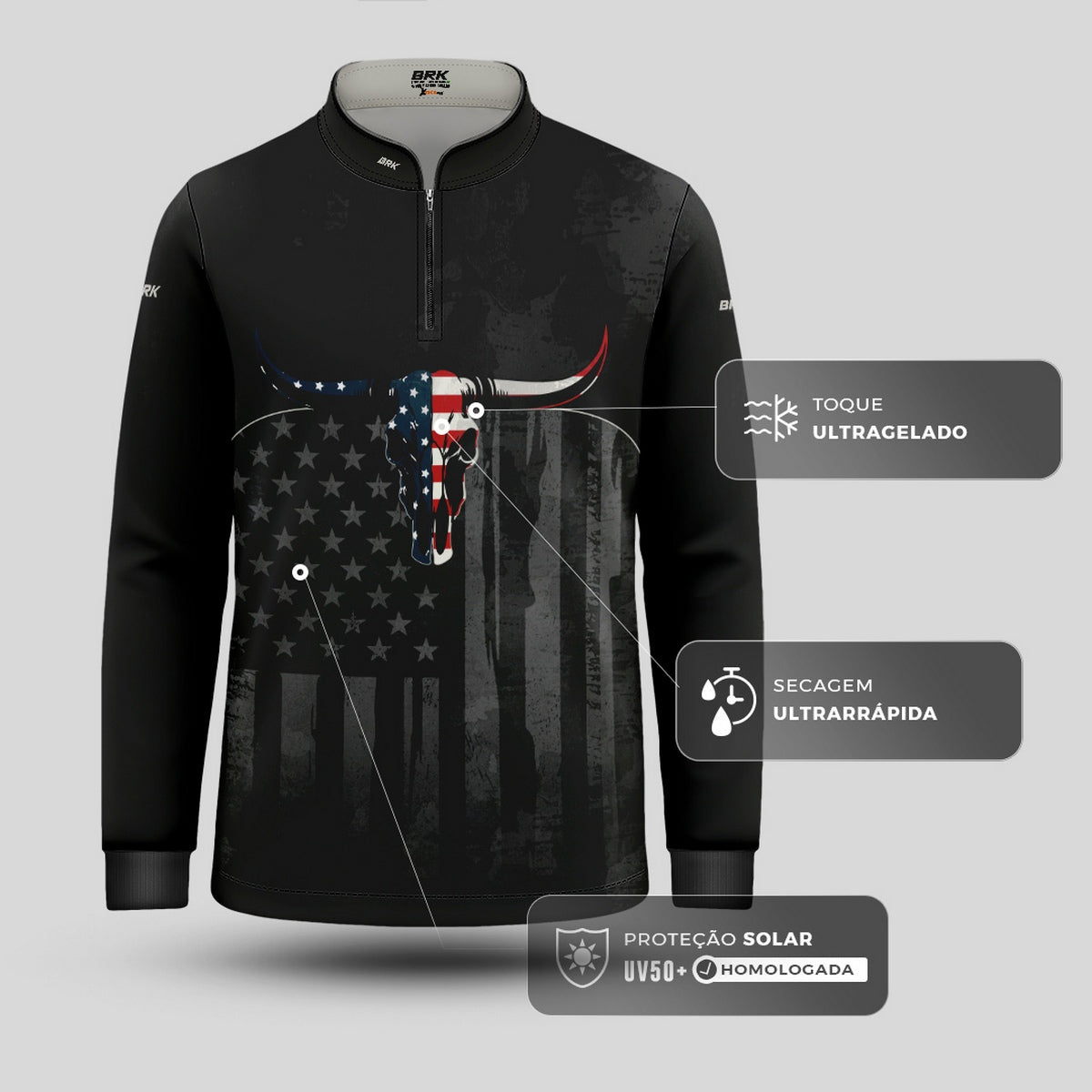 Camisa Agro Infantil Brk Skull Longhorn USA com Proteção UV50+ - Brk Agro