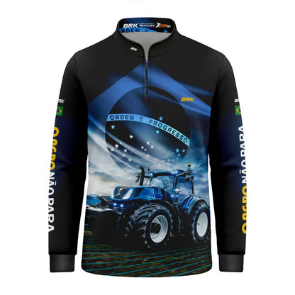 Camisa Agro Infantil Brk O Agro Não Para Azul Proteção Solar UV50+