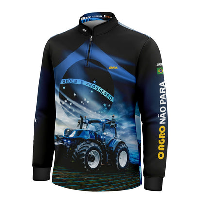 Camisa Agro Infantil Brk O Agro Não Para Azul Proteção Solar UV50+