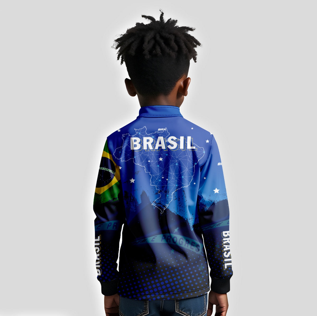 Camisa Brk Agro Infantil Brasil Azul com Proteção Solar UV50+ - Brk Agro