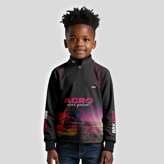 Camisa Agro Infantil Brk O Agro Não Para Preta com UV50+
