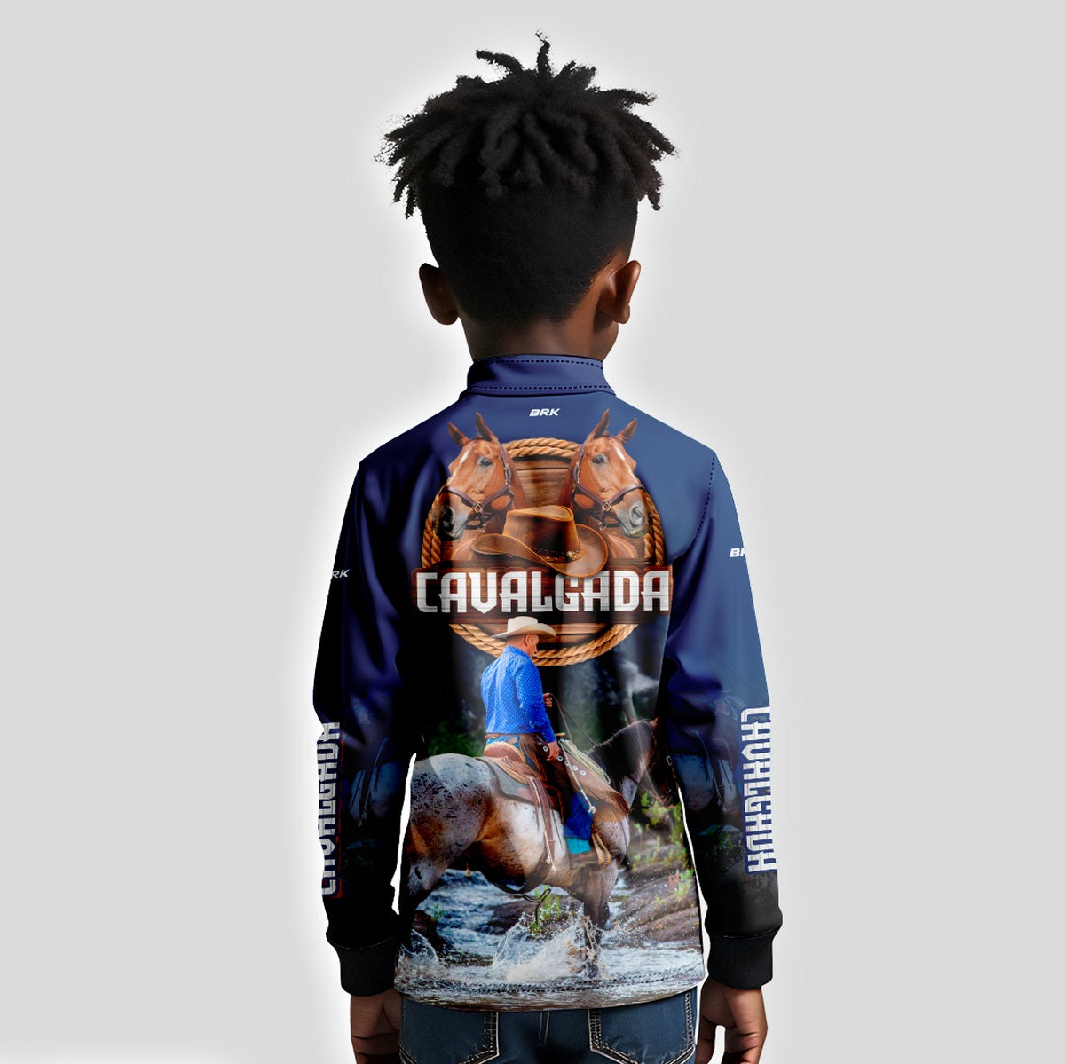 Camisa Infantil Agro Brk Cavalgada Azul com Proteção Solar UV50+ - Brk Agro