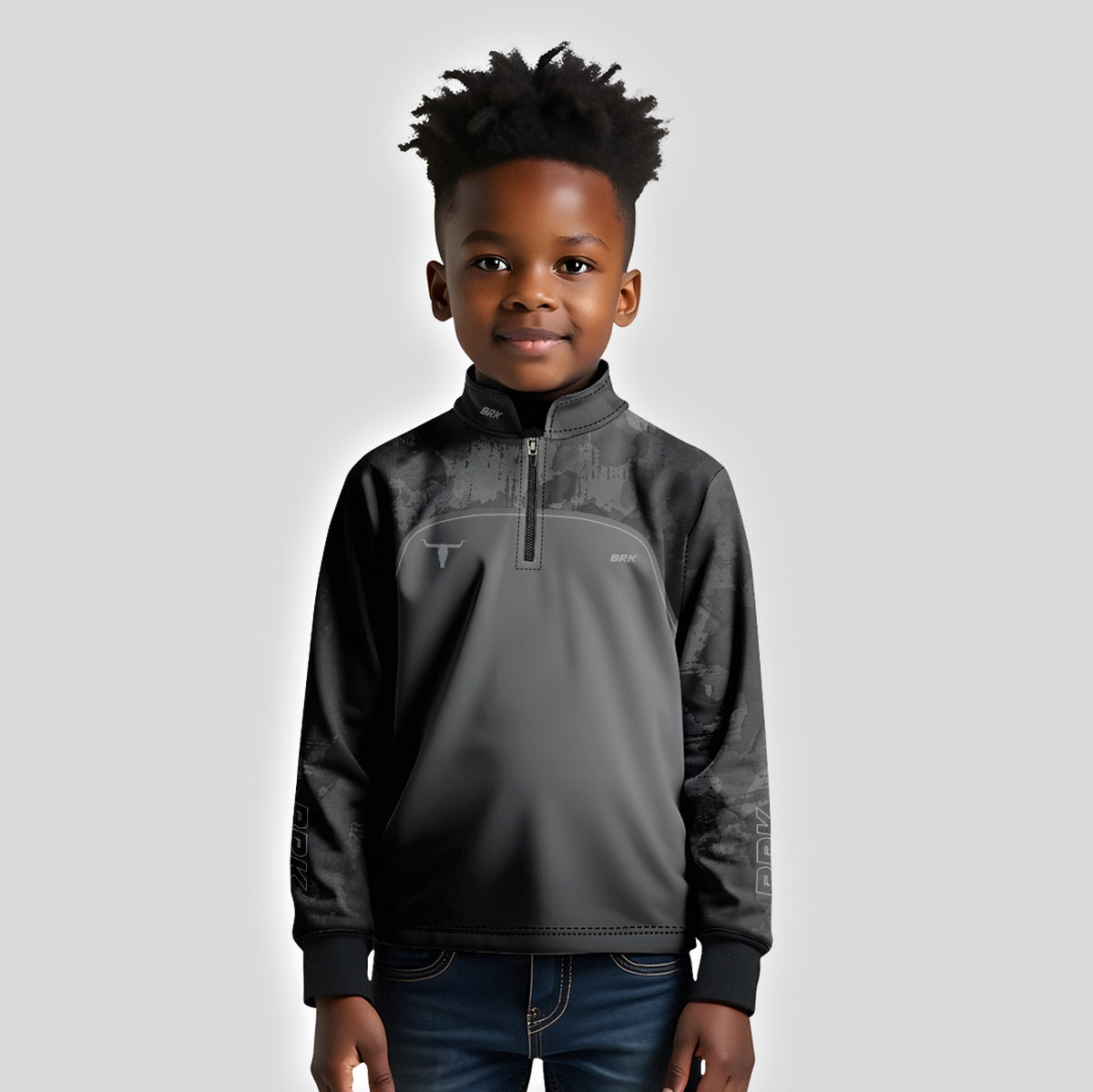 Camisa Agro Infantil Brk Camo Long Horn Brasil Cinza com Proteção Solar UV50+ - Brk Agro