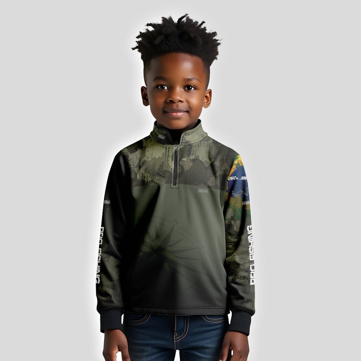 Camisa Infantil  Agro Brk Bussola Brasil Camuflada com Proteção Solar UV50+ - Brk Agro