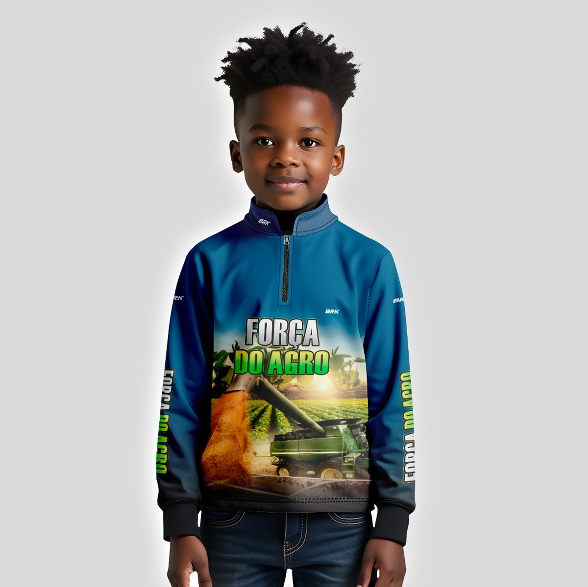 Camisa Agro Infantil Brk Força do Agro Colheitadeira Soja com Proteção UV50+ - Brk Agro