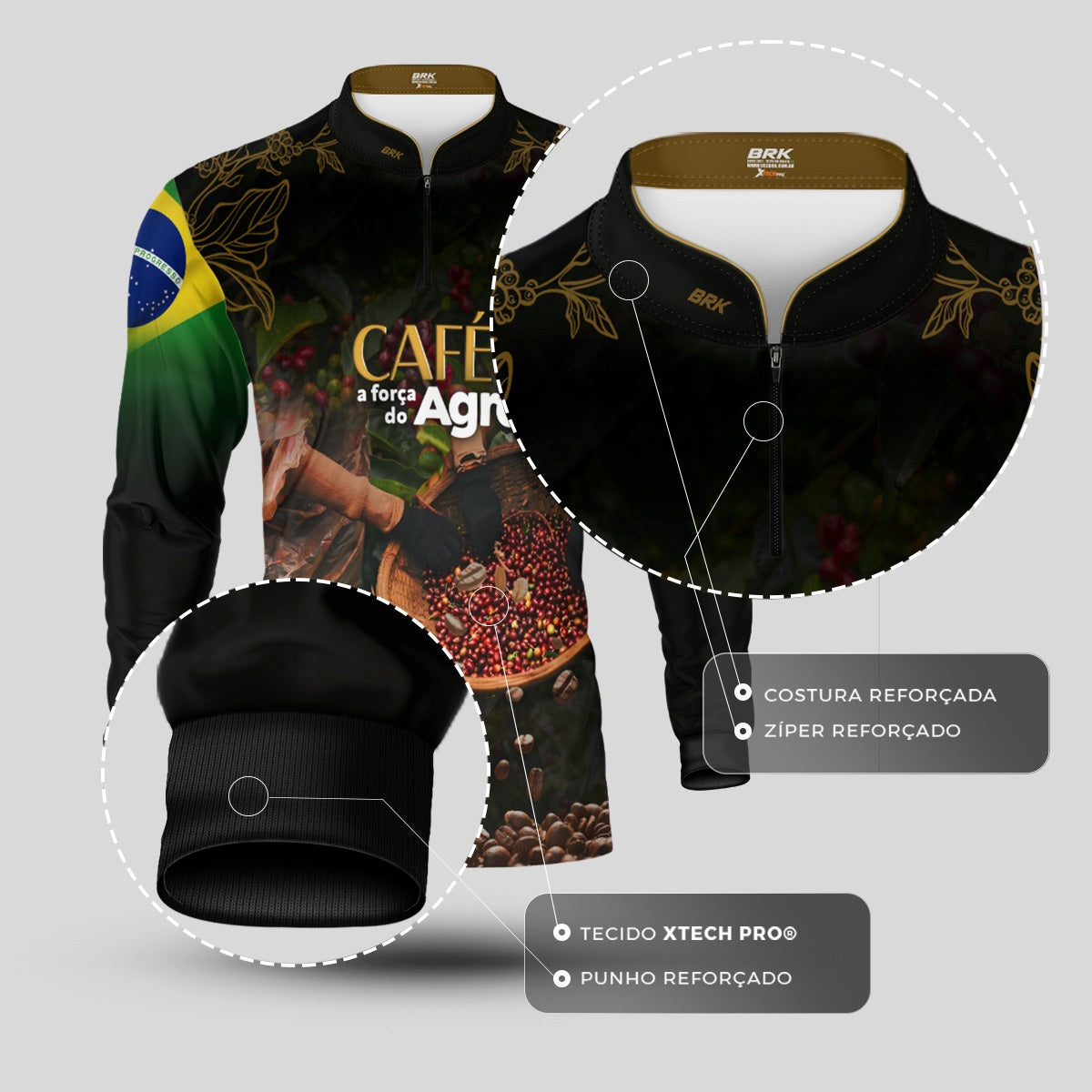 Camisa Agro Brk A Força do Agro Café com Proteção UV50+ - Brk Agro