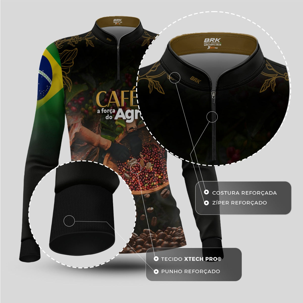 Camisa Agro Feminina Brk A Força do Agro Café com Proteção UV50+ - Brk Agro